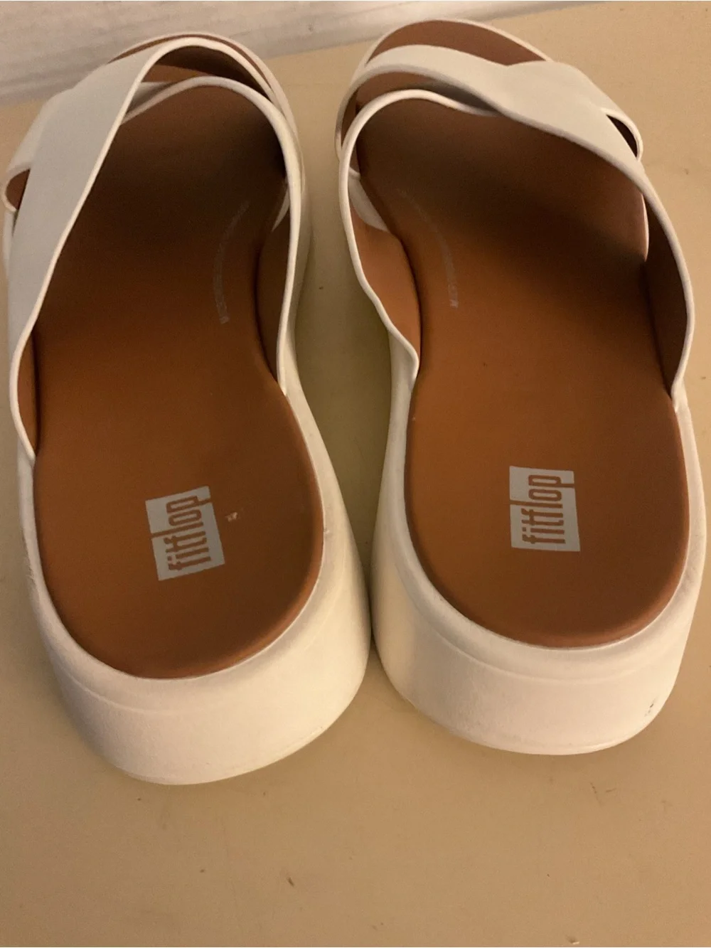 Fitflop women white leather platform wedge slide sandals US 10
